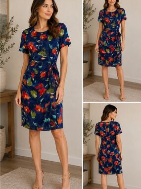 K.C. Spencer New York Floral Wrap Dress Vintage 100% Rayon MIDI Dress Retro